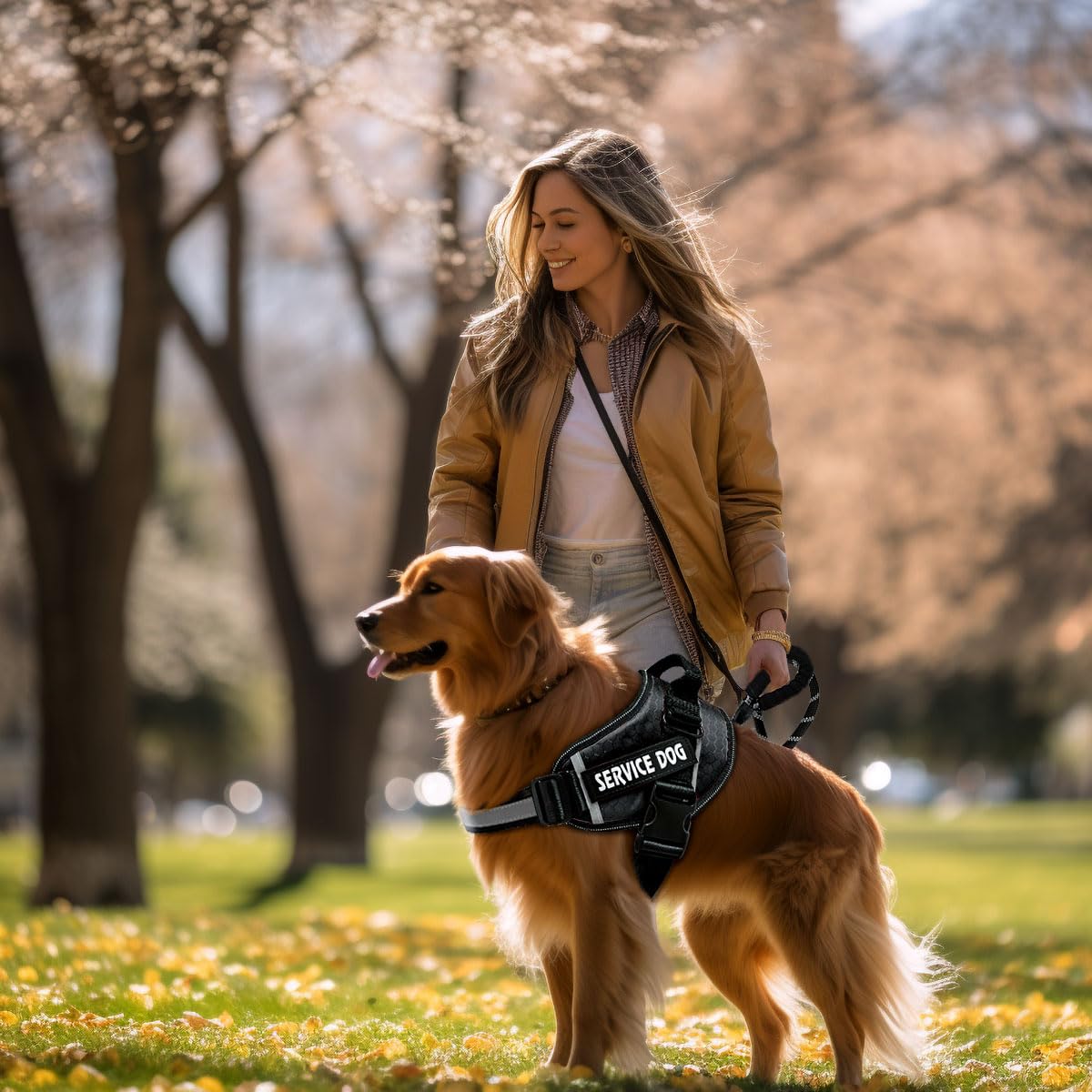 Bcadem Service Dog Vest, 9 Dog Patches No Pull Dog Harness And Leash Set With Handle,Easy On And Off Pet Vest Harness With Night